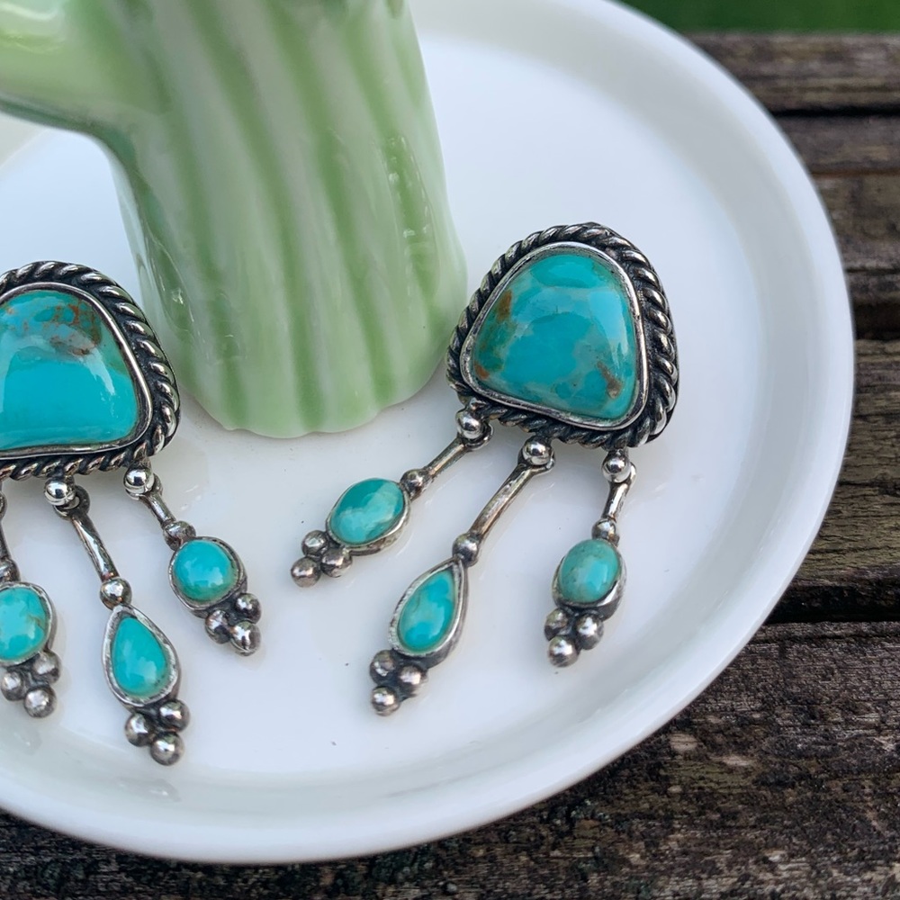 Turquoise & Sterling Silver Navajo Earrings - Picture 5 of 7